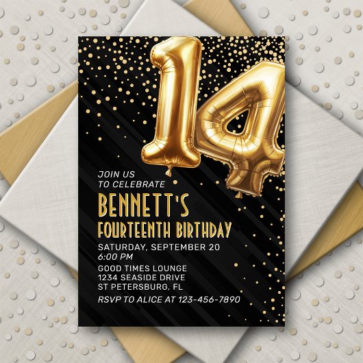 14e anniversaire Gold Black Invitation