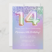 14e anniversaire Invitation fête rose violet Parti (Devant)