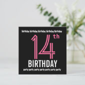 14e anniversaire Invitation Modèle rose noir (Debout devant)