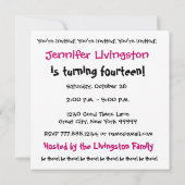 14e anniversaire Invitation Modèle rose noir (Dos)