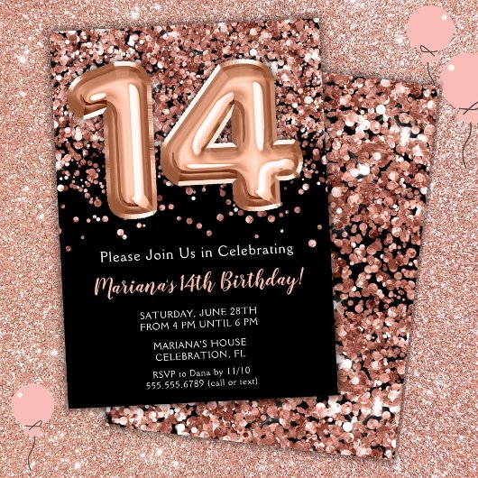 14e anniversaire Invitation Rose noir Parties scin