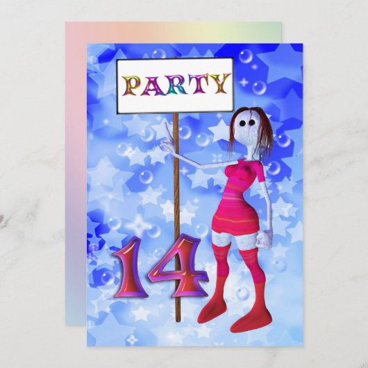 14e anniversaire panneau de réception invitation (Devant / Derrière)