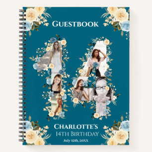 14e anniversaire Photo Turquoise Fleur Jaune Livre