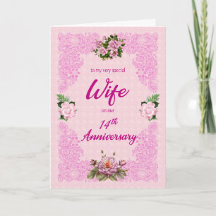 14e anniversaire pour une femme avec carte rose Ro
