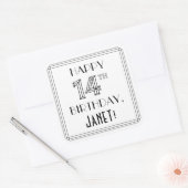 14E BIRTHDAY, Art Deco Style, aangepaste naam Vierkante Sticker (Envelop)