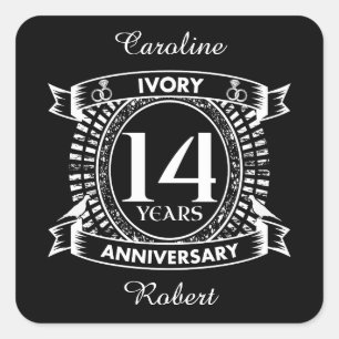 14e bruiloft IVORY-verjaardag Vierkante Sticker