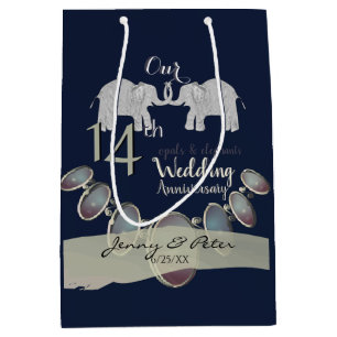 14e bruiloft Jubileum Opals & Elephants Navy Medium Cadeauzakje