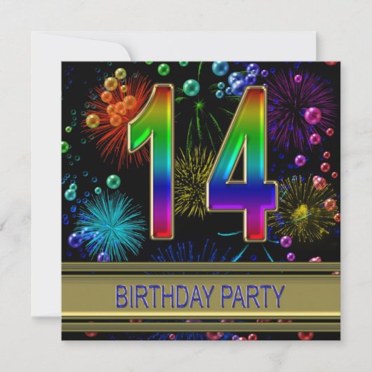 14e fête d'anniversaire Invitation avec bulles (Devant)