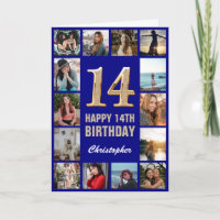 14e Happy Birthday Navy Blue & Gold Photo Collage