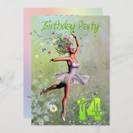 14e invitation de fête d'anniversaire (Devant / Derrière)