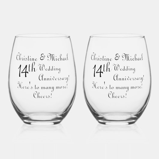 14e Ivoor bruiloft Jubileum handtekening Wijnglas Zonder Voet (Voorkant)