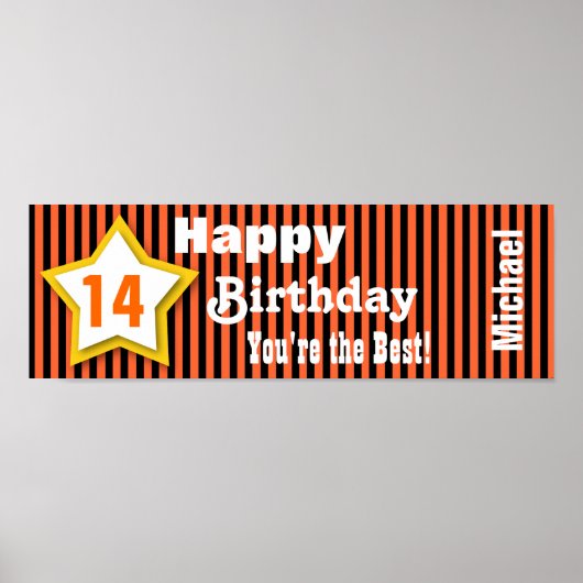 14e jaarster Star Banner Custom S04A ORANJE Poster (Voorkant)