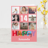 14e Joyeux Anniversaire Photo Collage Carte rose m (Fleur jaune)