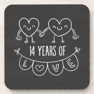 14e Jubileum Gift Chalk Hearts Bier Onderzetter