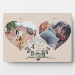 14e Jubileum voor bruiloft 2 Foto's Hearts Plaque Fotoplaat