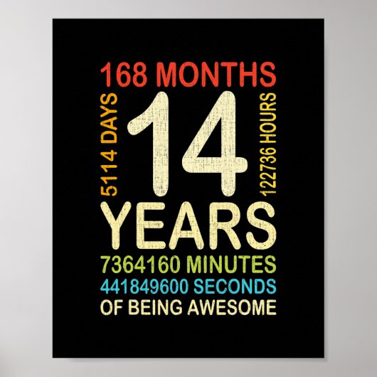 14e verjaardag 14 jaar oude retro 168 poster (Voorkant)