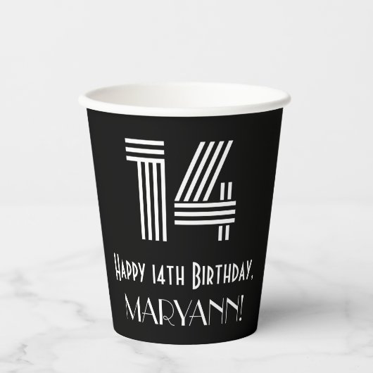 14e verjaardag — Art Deco Geïnspireerde look "14"  Papieren Bekers (Voorkant)