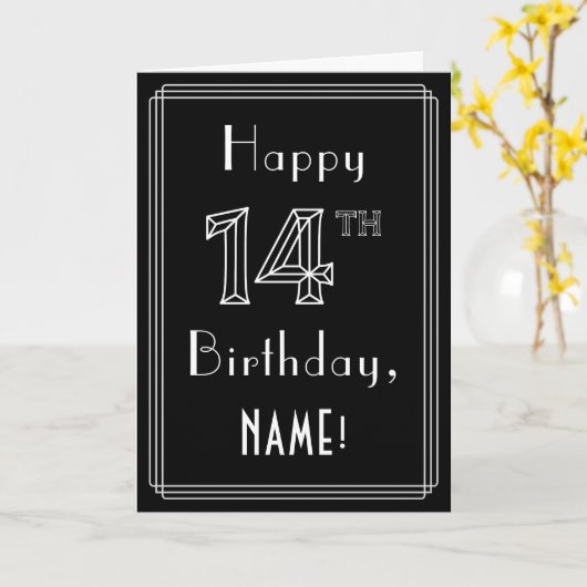 14e verjaardag: Art Deco Style # 14 en aangepaste  Kaart (Gele Bloem)