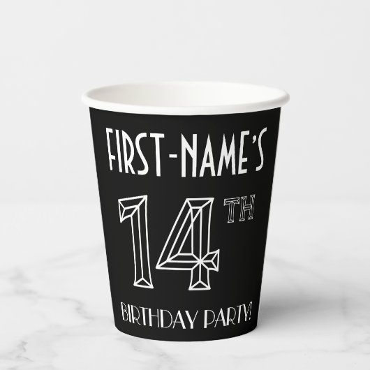 14e verjaardag: Art Deco Style + aangepaste naam Papieren Bekers (Achterkant)