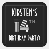 14e verjaardag: Art Deco Style en aangepaste naam Vierkante Sticker (Voorkant)