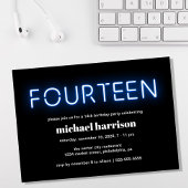 14e verjaardag Blauwe Neon Lichten Kaart