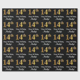 14e verjaardag: Elegant Luxe Faux Gold Look # Cadeaupapier