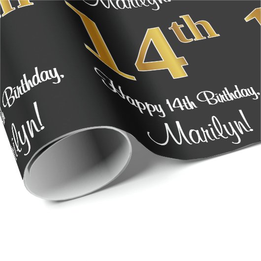 14e verjaardag: Elegant Luxe Faux Gold Look # Cadeaupapier (Rol Hoek)