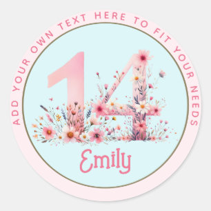 14e verjaardag Fairy Floral roze prinses sprookje Ronde Sticker