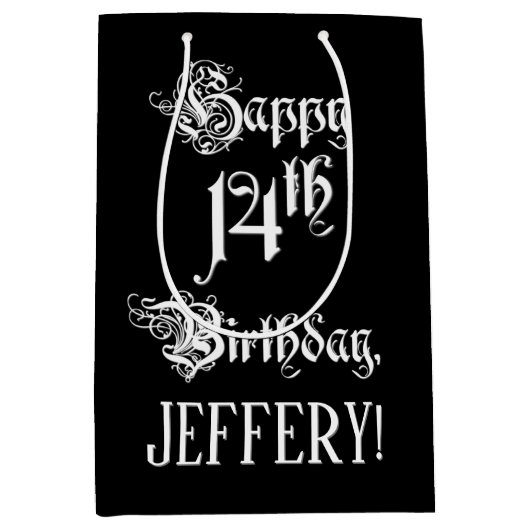14e verjaardag: Fancy, elegant script + aangepaste Medium Cadeauzakje (Voorkant)