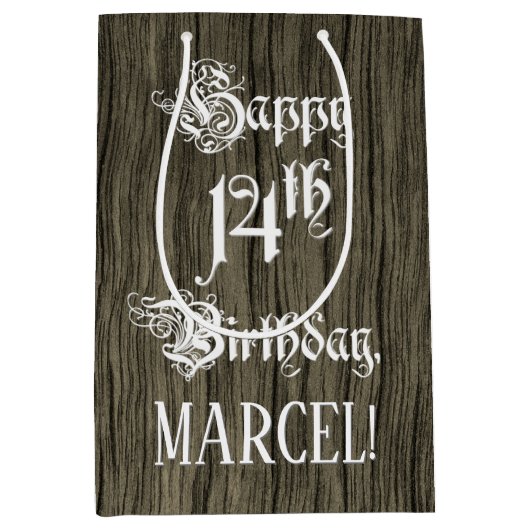 14e verjaardag: Fancy, Faux Wood Kijk + Aangepaste Medium Cadeauzakje (Voorkant)