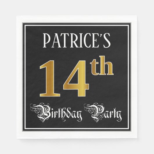 14e verjaardag — Fancy script, Faux Gold look Servet (Voorkant)