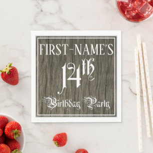 14e verjaardag — Fancy script, Faux Wood Kijk Servet