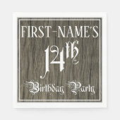 14e verjaardag — Fancy script, Faux Wood Kijk Servet (Voorkant)