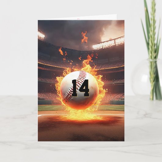 14e verjaardag Flaming Baseball Kaart (Voorkant)
