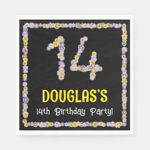 14e verjaardag: Floral Flowers Number, Custom Name Servet