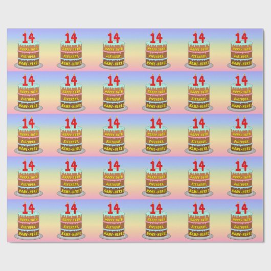 14e verjaardag: Fun Cake and Candles + Custom Name Cadeaupapier (Vlak)