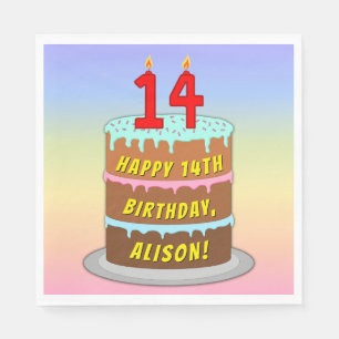 14e verjaardag: Fun Cake and Candles + Custom Name Servet