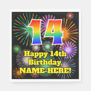 14e verjaardag: Fun Fireworks Pattern + Rainbow 14 Servet