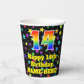 14e verjaardag: Fun Stars Pattern en Rainbow 14 Papieren Bekers (Achterkant)