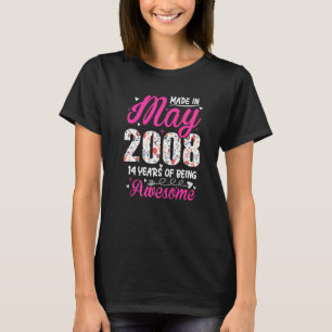 14e verjaardag Geweldige sinds mei 2008 Floral T-shirt