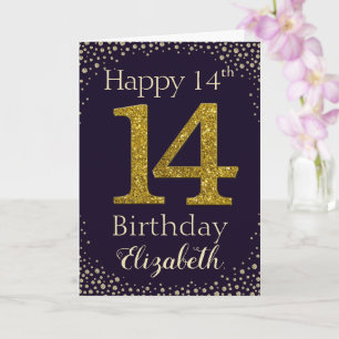 14e verjaardag Gouden Glitter Kaart