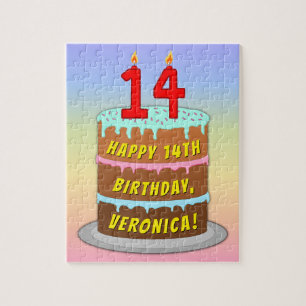 14e verjaardag: Leuke cake en kaarsen + aangepaste Legpuzzel