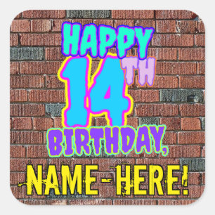 14e verjaardag - Leuke, stedelijke graffiti geïnsp Vierkante Sticker