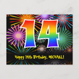 14e verjaardag – Leuke vuurwerkpatroon + Regenboog Briefkaart