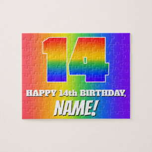 14e verjaardag — Meerkleurig regenboogpatroon "14" Legpuzzel