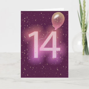 14e verjaardag Neon Bord en Ballon Kaart