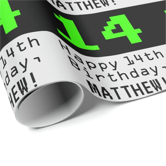 14e verjaardag - Nerdy / Geeky Style "14" en naam Cadeaupapier (Rol Hoek)