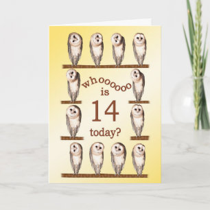 14e verjaardag, nieuwsgierige uilkaart. kaart