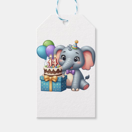 14e verjaardag olifant cadeaulabel (Voorkant)
