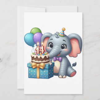 14e verjaardag olifant feestdagenkaart